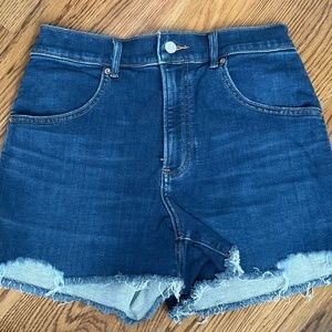 Express high waisted blue jean shorts, size 4